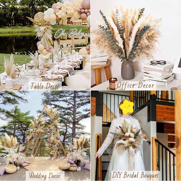 110 PCS Dried Pampas Grass Decor, Naturally Dried Pompas Bunny Tails (set of 2) - Picture 4 of 7